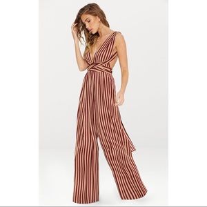 Pretty Little Thing Camel Stripe Jumpsuit